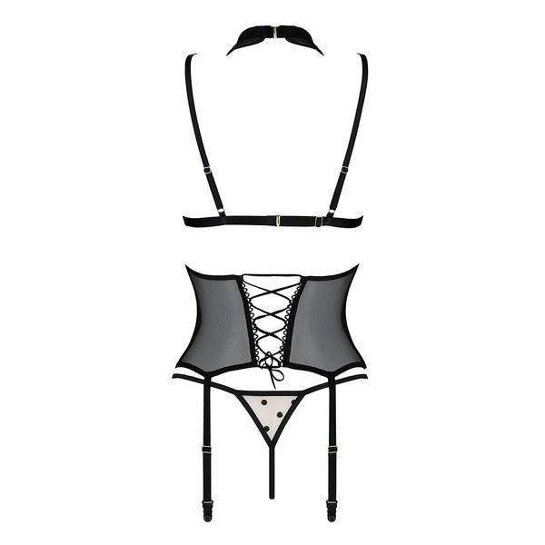 Корсет з відкритими грудьми Passion DOMINICA CORSET XXL/XXXL beige, пажі для панчіх, стрінги SO8432 фото