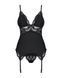Сатиновий мереживний корсет Obsessive 810-COR-1 babydoll & thong L/XL, чорний, корсет, танга SO7157 фото 5