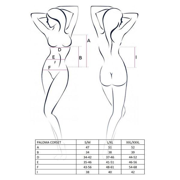Корсет-сорочка с пажами Passion PALOMA CORSET L/XL, white, трусики, полупрозрачный EL13301 фото