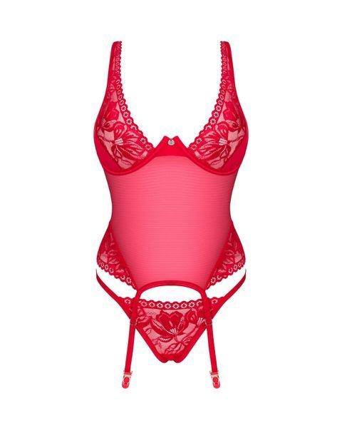 Прозорий корсет Obsessive Lacelove corset XS/S Red, мереживо, підв&rsquo;язки для панчіх SO8649 фото