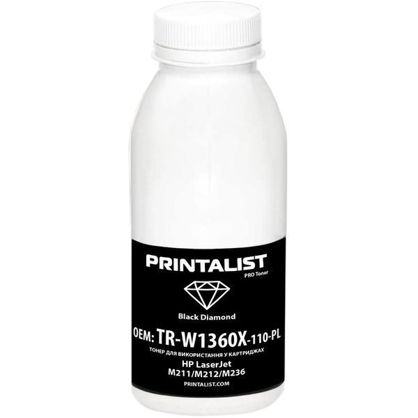 Тонер PRINTALIST для HP LJ M211/M212/M236 бутль 110г Black (TR-W1360X-110-PL) 2835011185 фото