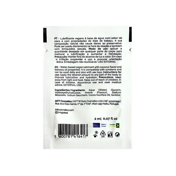 Пробник ухаживающего лубриканта Intt Coconut с кокосовым маслом на водной основе (2 мл) SX2809 фото
